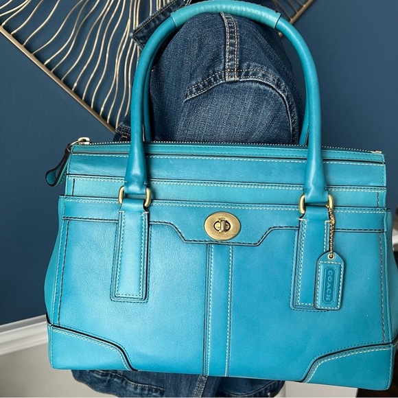 Coach Hampton Carry All Leather Handbag in Teal - Picture 10 of 10